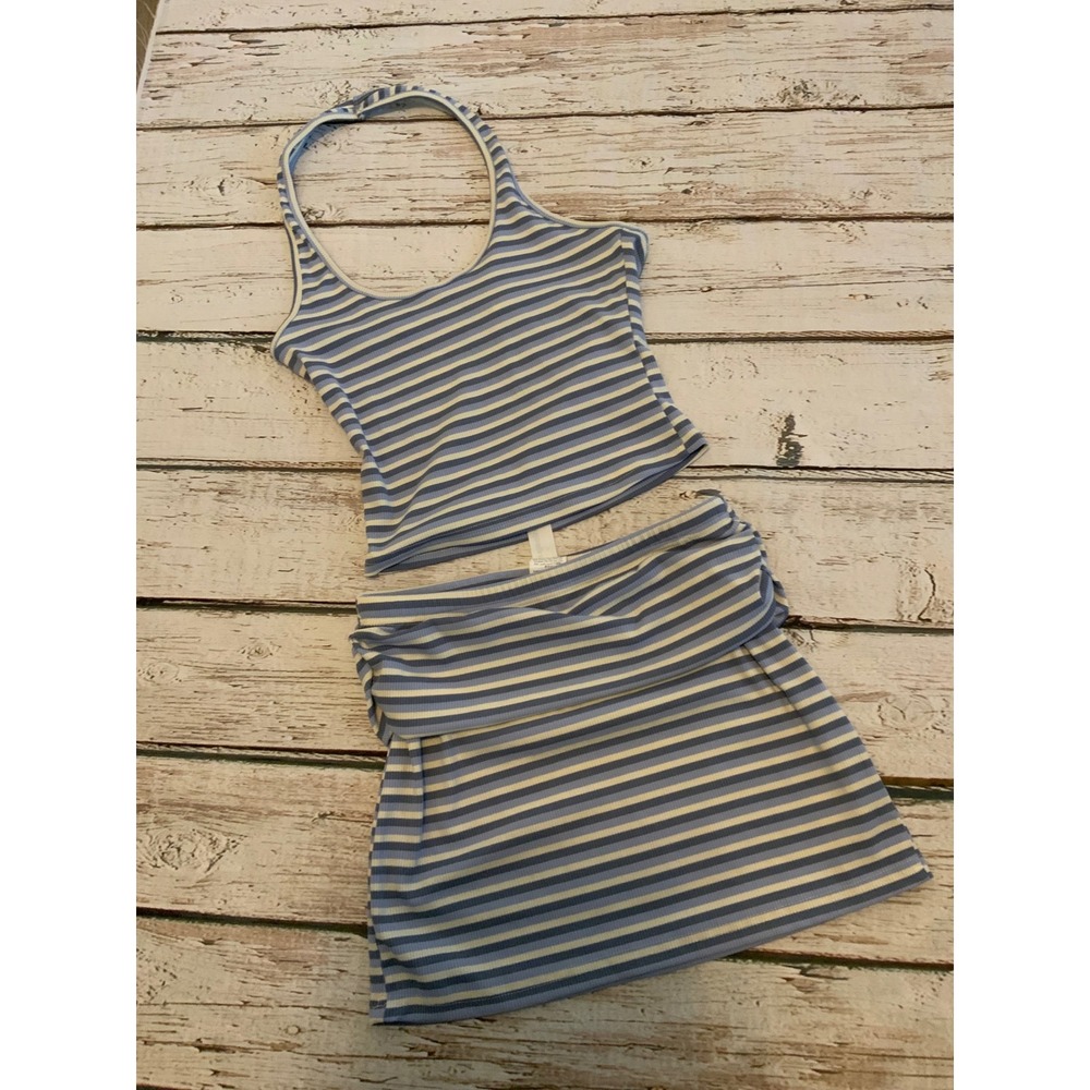 Missguided Blue Striped Halter Crop Top and Mini Skirt Set Size XS